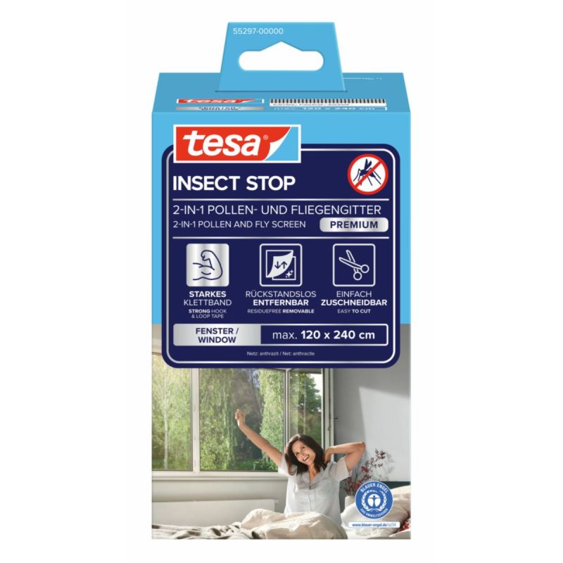 Tesa IS Pollen- & Insektengitter für bodentiefe Fenster, anthrazit, 1,2x2,4m