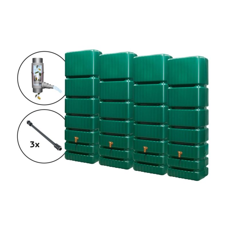 4rain Wandtank-Set SLIM 1400 L grün