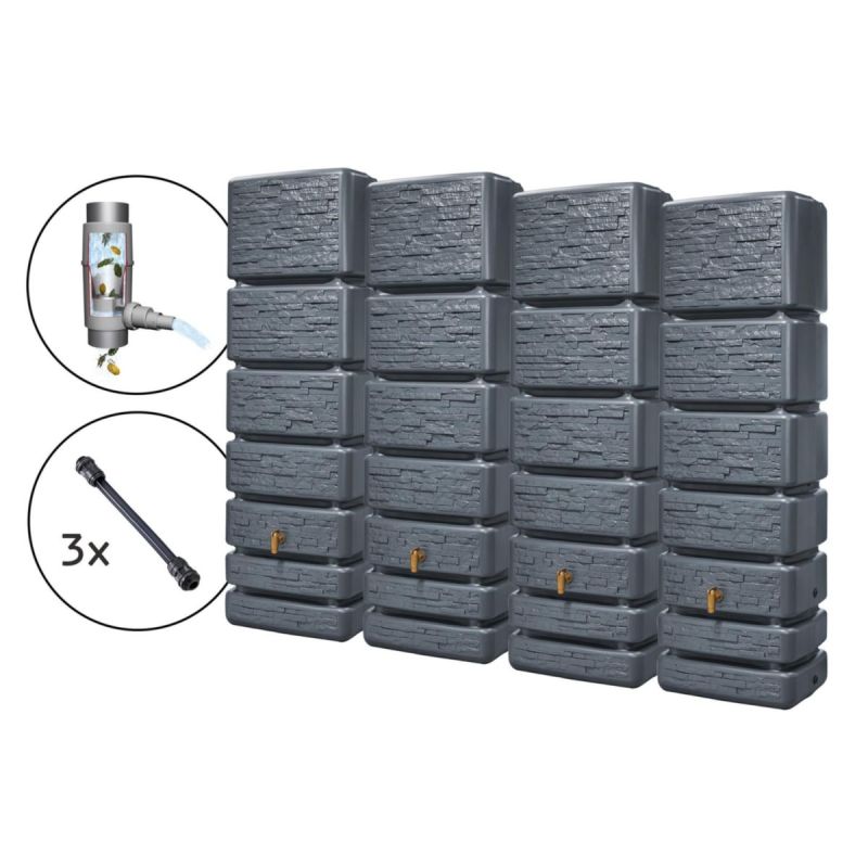 4rain Wandtank-Set SLIM STONE DECOR 1400 L, graphite grey