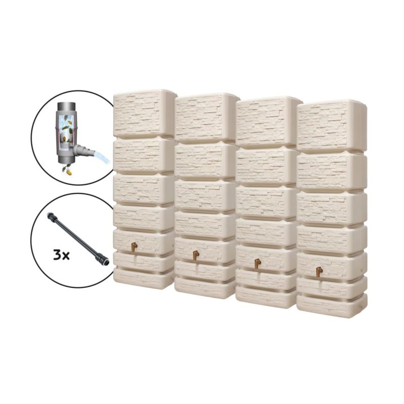 4rain Regentonne Wandtank-Set SLIM STONE DECOR 1400 L sandbeige