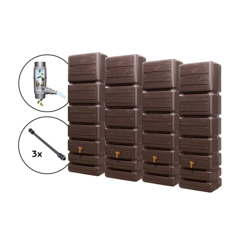 4rain Wandtank-Set SLIM WOOD 1400 L darkwood
