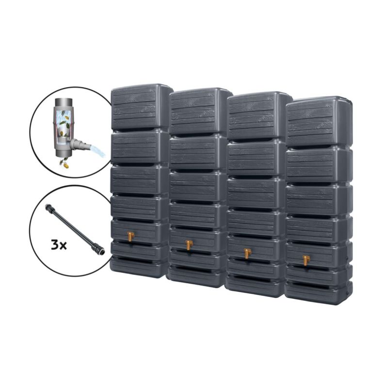 4rain Wandtank-Set SLIM WOOD 1400 L graphite grey