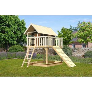 Karibu Fidel und Holzrampe terragrau ohne Rutsche Karibu Fidel und Holzrampe terragrau ohne Rutsche