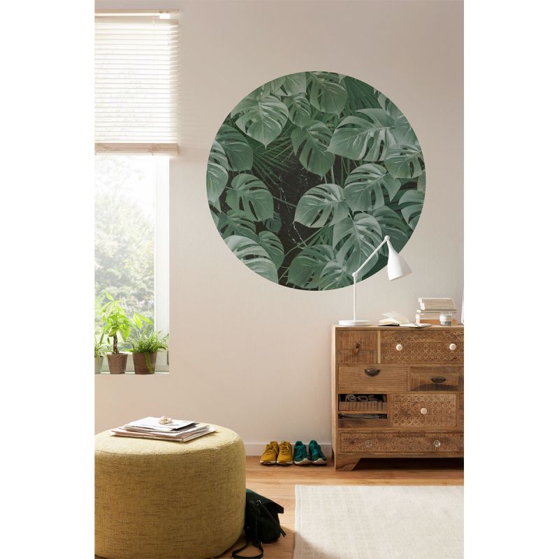 Komar  Selbstklebende Vlies Fototapete rund Novel Monstera Durchmesser 125 cm