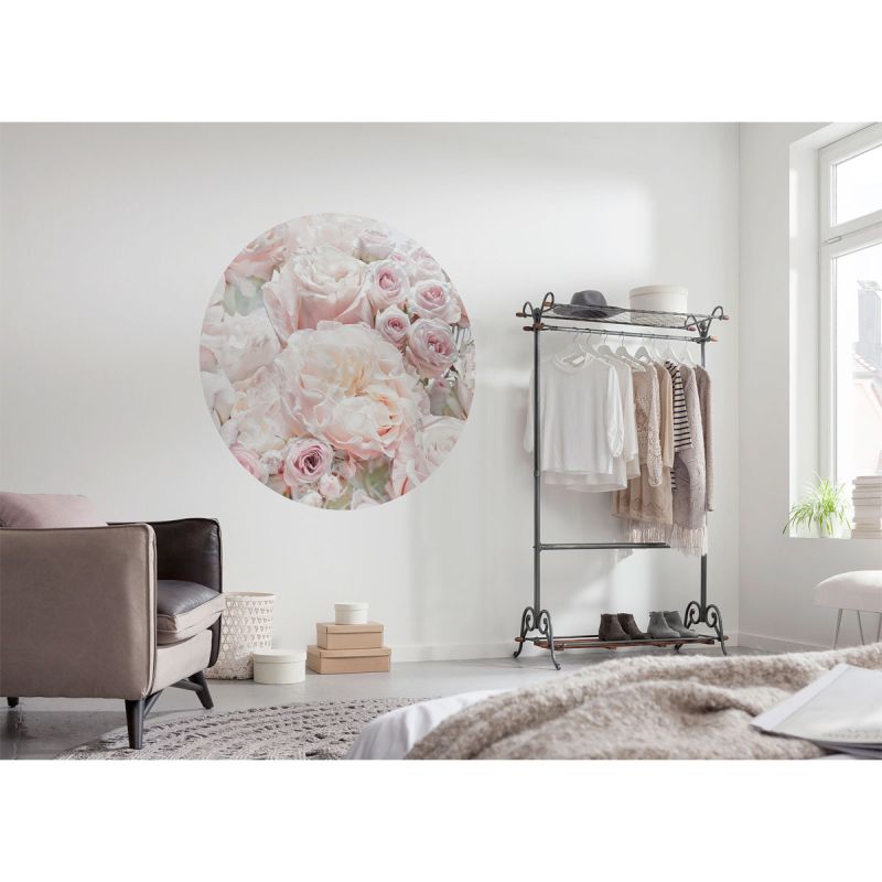 Komar  Selbstklebende Vlies Fototapete rund Pink and Cream Roses Durchmesser 125 cm