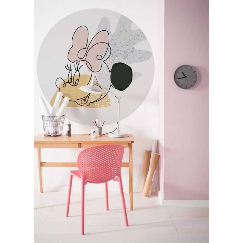 Komar  Selbstklebende Vlies Fototapete rund Minnie Line Art Durchmesser 125 cm
