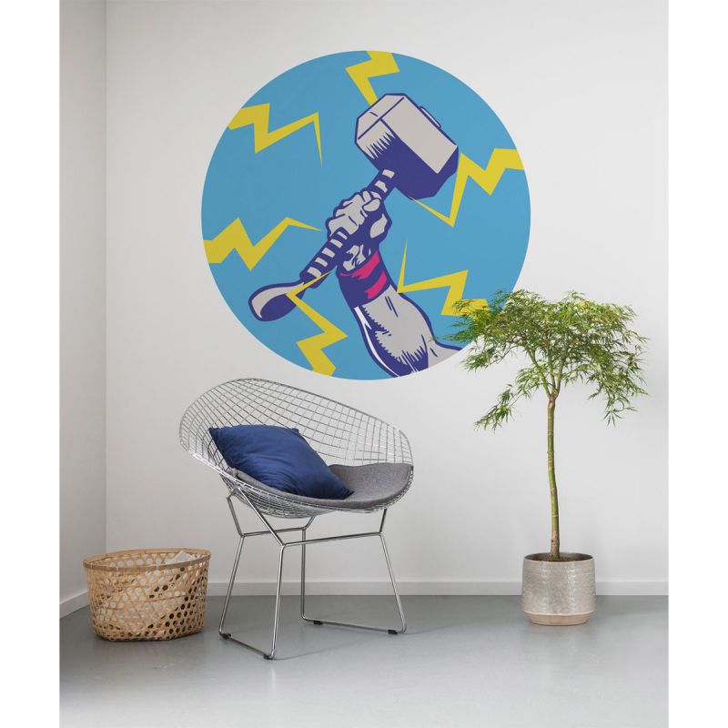 Komar  Selbstklebende Vlies Fototapete rund Avengers Thor's Hammer Pop Art Durchmesser 125 cm