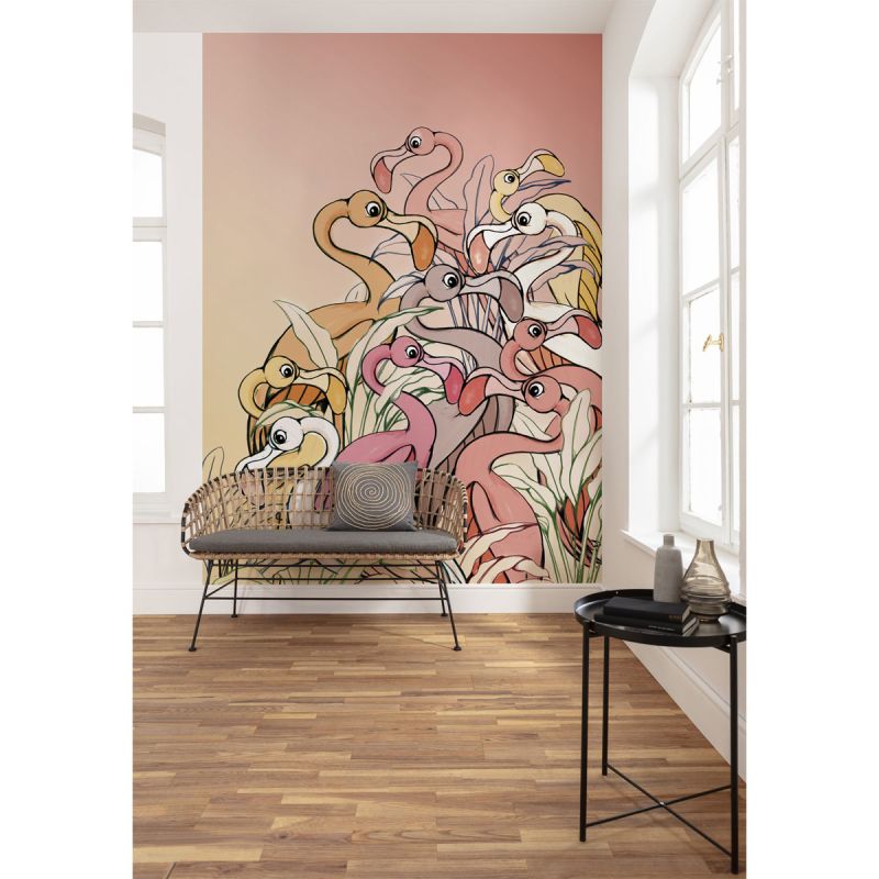Komar  Vlies Fototapete Flamingos and Lillys 200x280 cm
