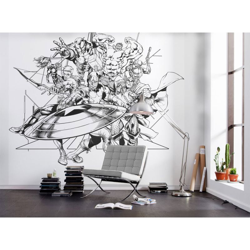 Komar  Vlies Fototapete Avengers Black and White 300x280 cm