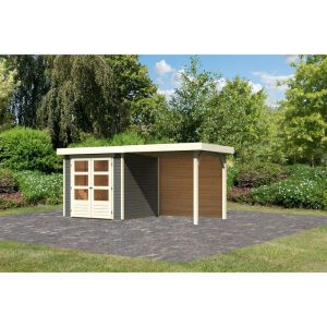 Karibu BBH Askola 2 Set mit Anbaudach terragrau Karibu BBH Askola 2 Set mit Anbaudach terragrau