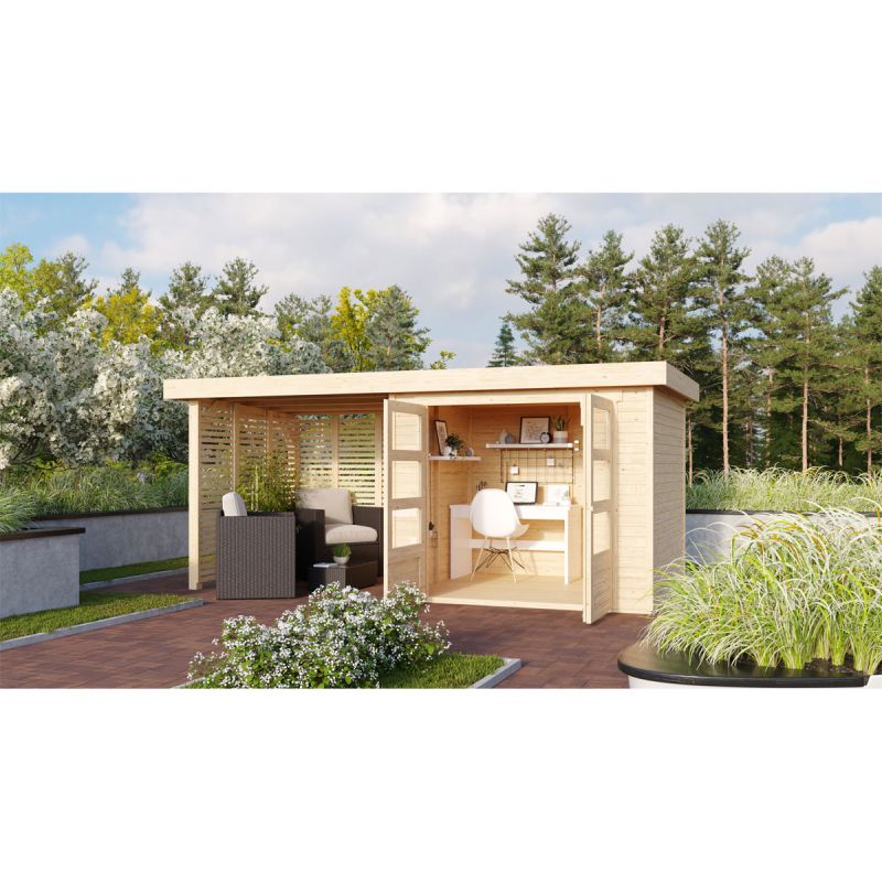 Karibu BBH Askola 3 Set mit Anbaudach naturbelassen