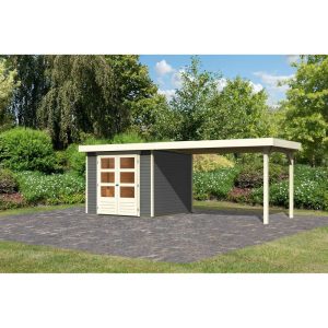 Karibu BBH Askola Set mit Anbaudach terragrau Karibu BBH Askola Set mit Anbaudach terragrau