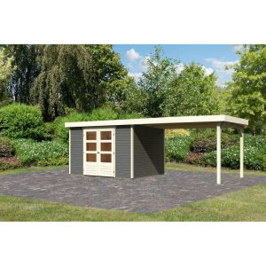Karibu BBH Askola 5 Set mit Anbaudach terragrau Karibu BBH Askola 5 Set mit Anbaudach terragrau