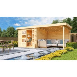 Karibu BBH Askola Set mit Anbaudach naturbelassen Karibu BBH Askola Set mit Anbaudach naturbelassen