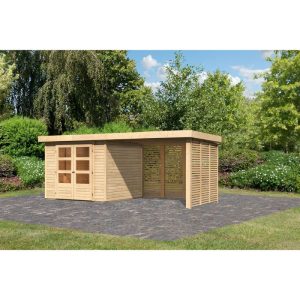 Karibu BBH Askola Set mit Anbaudach naturbelassen Karibu BBH Askola Set mit Anbaudach naturbelassen