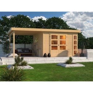 Karibu BBH Kerko 6 Set mit Anbaudach naturbelassen Karibu BBH Kerko 6 Set mit Anbaudach naturbelassen