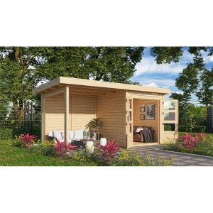 Karibu BBH Kandern 1 Set mit Anbaudach naturbelassen Karibu BBH Kandern 1 Set mit Anbaudach naturbelassen