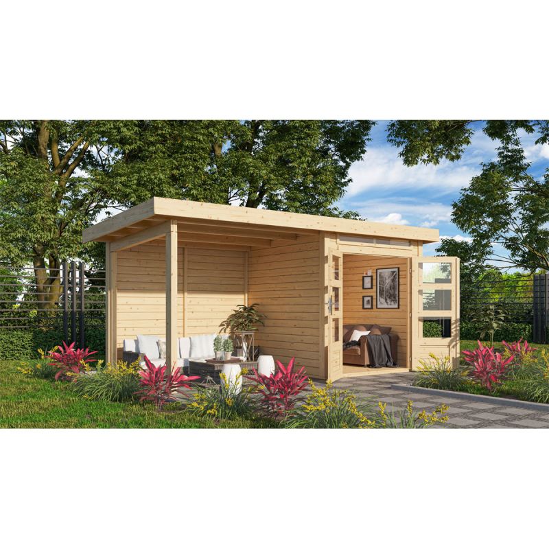 Karibu BBH Kandern 1 Set mit Anbaudach naturbelassen