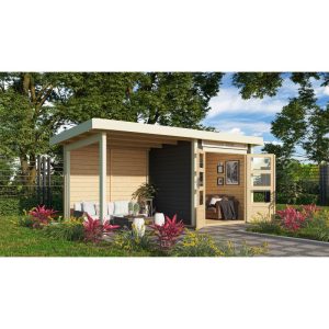 Karibu BBH Kandern 1 Set mit Anbaudach terragrau Karibu BBH Kandern 1 Set mit Anbaudach terragrau