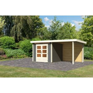 Karibu BBH Kandern 3 Set mit Anbaudach terragrau Karibu BBH Kandern 3 Set mit Anbaudach terragrau