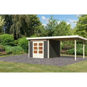 Karibu BBH Kandern 6 Set mit Anbaudach terragrau Karibu BBH Kandern 6 Set mit Anbaudach terragrau