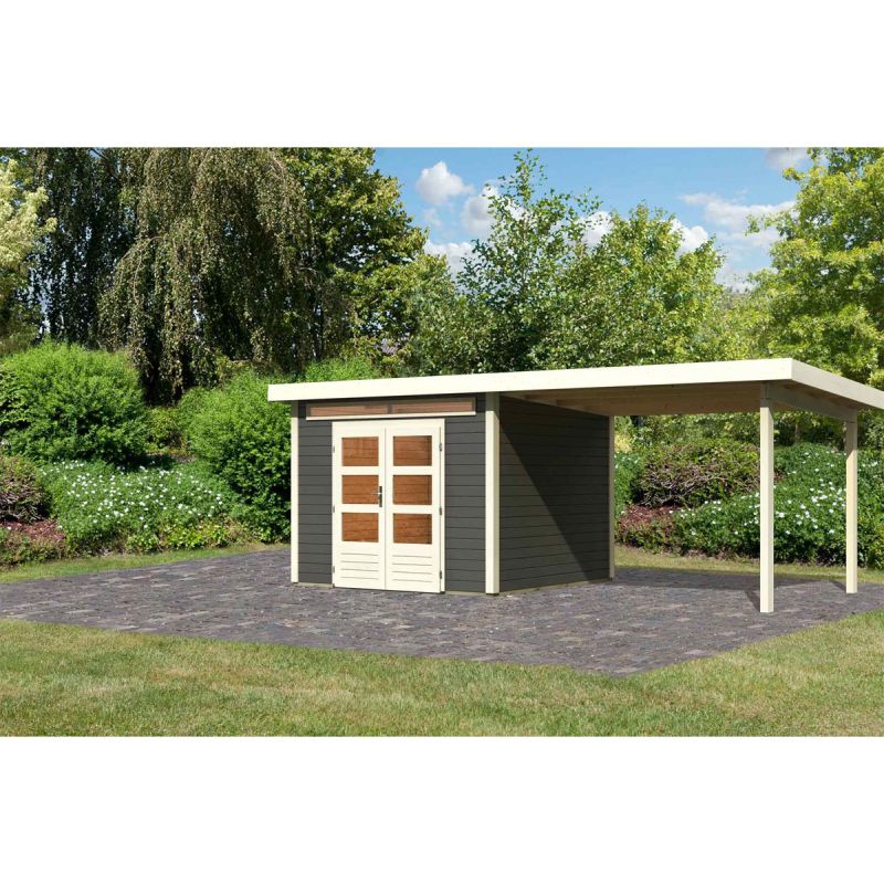 Karibu BBH Kandern 6 Set mit Anbaudach terragrau