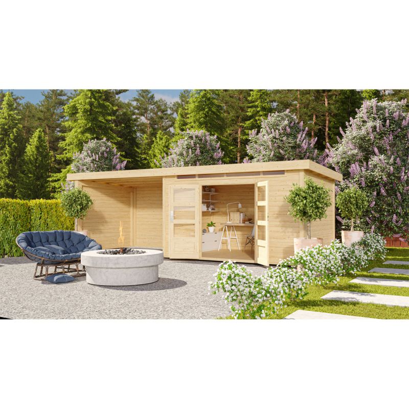 Karibu BBH Kandern 7 Set mit Anbaudach naturbelassen