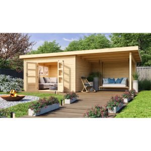 Karibu BBH Northe 4 mit Anbaudach naturbelassen Karibu BBH Northe 4 mit Anbaudach naturbelassen
