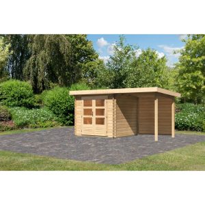 Karibu BBH Bastrup 2 Set mit Anbaudach naturbelassen Karibu BBH Bastrup 2 Set mit Anbaudach naturbelassen