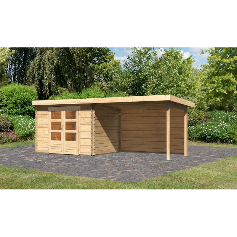 Karibu BBH Bastrup 3 Set mit Anbaudach naturbelassen