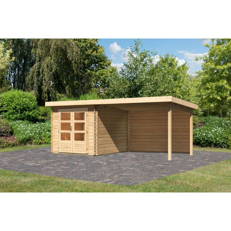 Karibu BBH Bastrup 4 Set mit Anbaudach naturbelassen