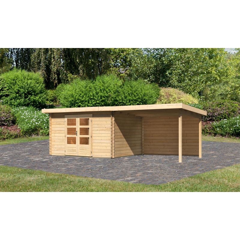 Karibu BBH Bastrup 7 Set mit Anbaudach naturbelassen