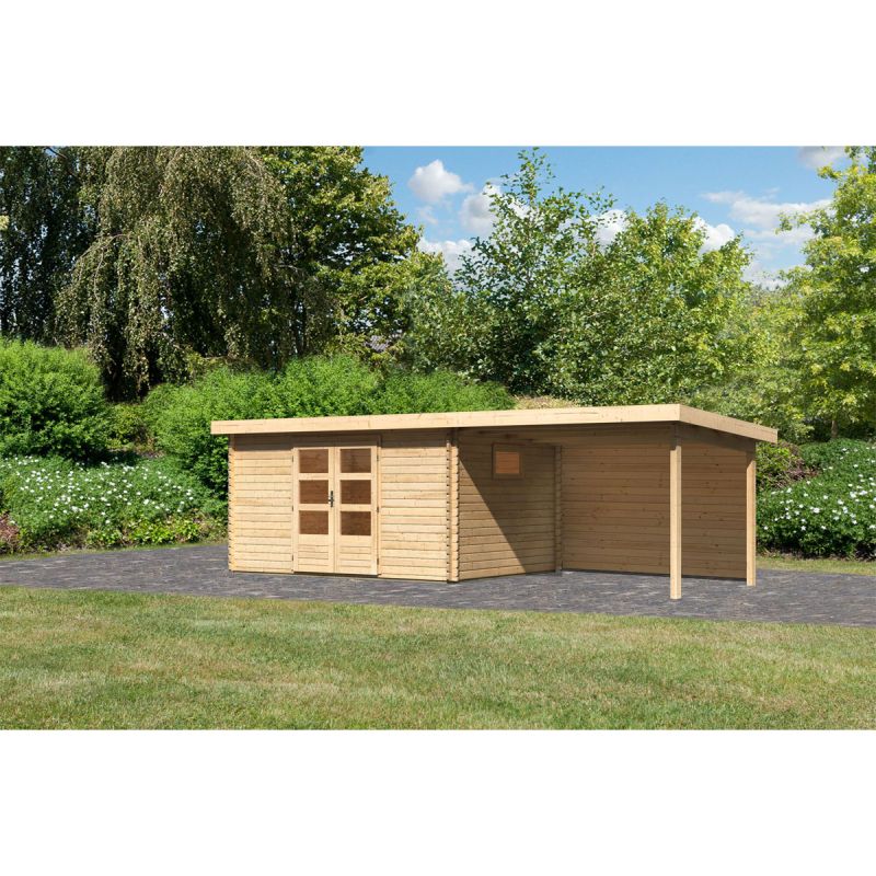 Karibu BBH Trittau 5 Set mit Anbaudach naturbelassen