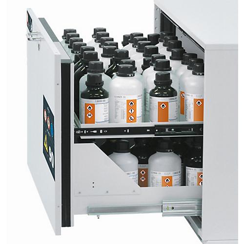 2. Auszugsebene für asecos Sicherheitsschränke der UB90 und UB30 Serie, Edelstahl 1.4301, B 746 x T 442 x H 45 mm, 5,5 l, bis 25 kg
