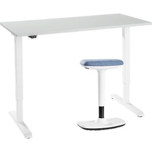 2-tlg. Büromöbel-Set, Home Office Schreibtisch, elektrisch höhenverstellbar, lichtgrau/weiß 2-tlg. Büromöbel-Set, Home Office Schreibtisch, elektrisch höhenverstellbar, lichtgrau/weiß