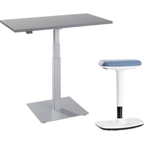 2-tlg. Büromöbel-Set, Monosäulen-Beistelltisch Start Off, elektrisch höhenverstellbar, graphit/weißaluminium