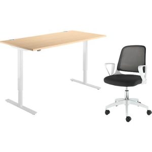2-tlg. Büromöbel-Set, Schreibtisch Start Off, elektrisch höhenverstellbar, Ahorn/weiß 2-tlg. Büromöbel-Set, Schreibtisch Start Off, elektrisch höhenverstellbar, Ahorn/weiß