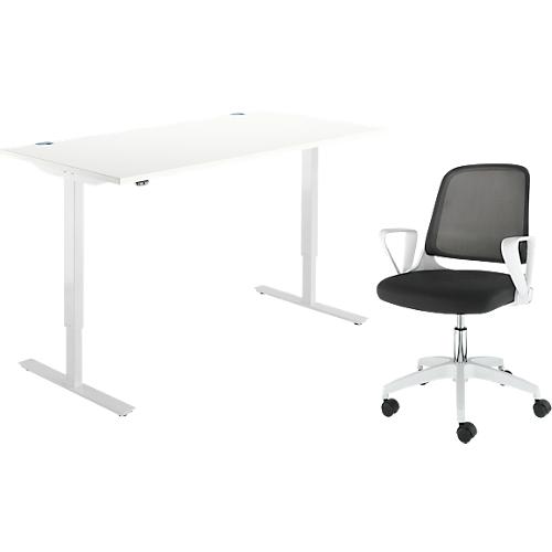 2-tlg. Büromöbel-Set, Schreibtisch Start Off, elektrisch höhenverstellbar, weiß