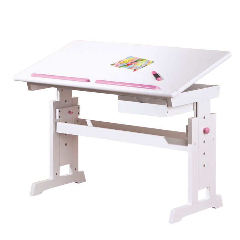 Inter Link Schreibtisch „Baru“, mit Schublade, rosa weiß, 109x90x55 cm