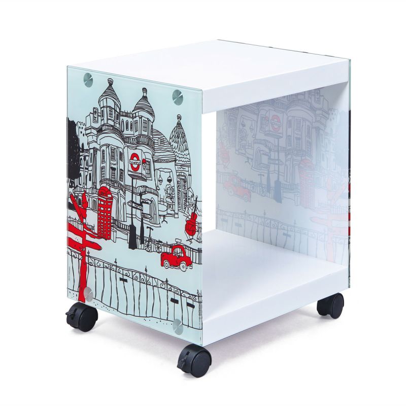 Inter Link Beistelltisch „Londoncube“, weiß-logo, 38x46x33,5 cm