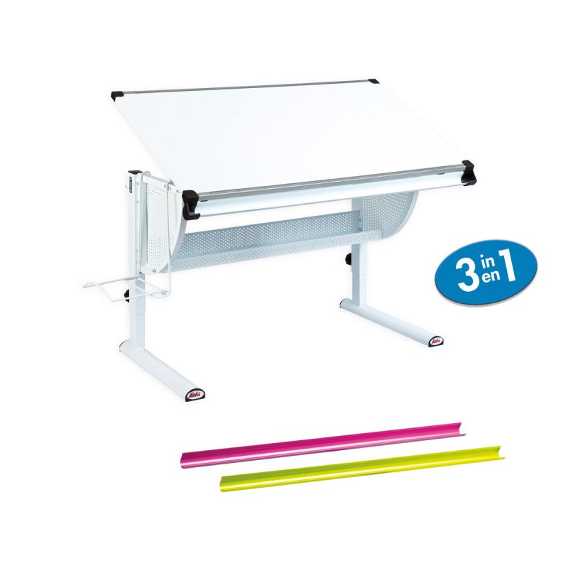 Inter Link Schreibtisch „Matts“, 3 in 1, weiß grün pink, 118x93x72,5 cm