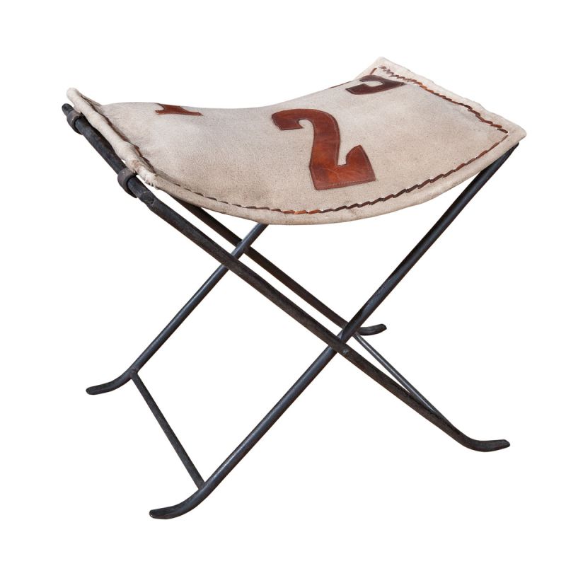 Inter Link Sitzhocker „Numerati“, Metall mit Canvas und Leder, 50x47x40 cm
