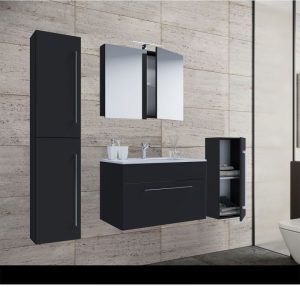 Waschplatz 80 cm 5-teiliges Set 1 Schubfach mit Spiegelschrank schwarz Waschplatz 80 cm 5-teiliges Set 1 Schubfach mit Spiegelschrank schwarz