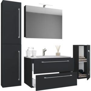Waschplatz 60 cm 5-teiliges Set 2 Schubfächer mit Spiegelschrank schwarz Waschplatz 60 cm 5-teiliges Set 2 Schubfächer mit Spiegelschrank schwarz