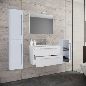 Waschplatz 80 cm 5-teiliges Set 2 Schubfächer mit Spiegelschrank weiß Waschplatz 80 cm 5-teiliges Set 2 Schubfächer mit Spiegelschrank weiß