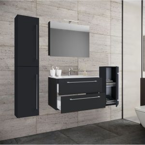 Waschplatz 80 cm 5-teiliges Set 2 Schubfächer mit Spiegelschrank schwarz Waschplatz 80 cm 5-teiliges Set 2 Schubfächer mit Spiegelschrank schwarz