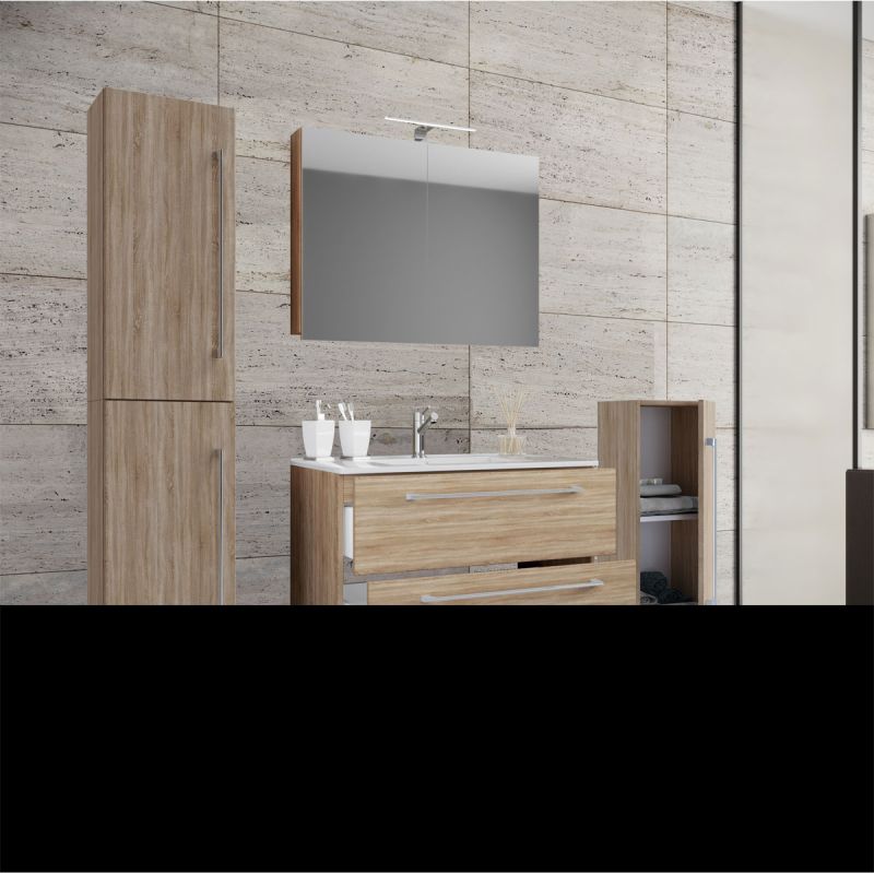 Waschplatz 80 cm 5-teiliges Set 2 Schubfächer mit Spiegelschrank Sonoma-Eiche