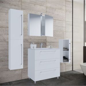 Stand-Waschplatz 80 cm 5-teiliges Set 3 Schubfächer mit Spiegelschrank weiß Stand-Waschplatz 80 cm 5-teiliges Set 3 Schubfächer mit Spiegelschrank weiß
