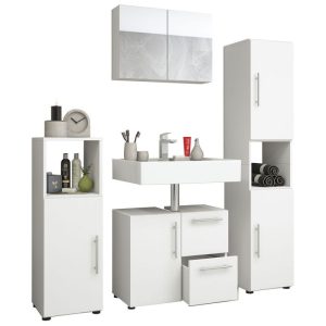 Badset Flandu mit Spiegelschrank weiß