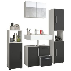 Badset Flandu mit Spiegelschrank weiß/schwarz